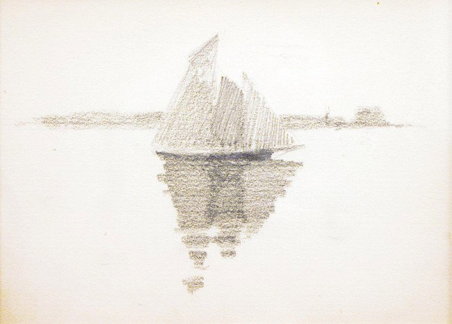 Henry Bayley Snell, 1858 - 1943, New Hope, Pennsylv: Henry Bayley Snell, 1858 - 1943, New Hope, Pennsylvania, (Born Richmond, England), pencil drawing on paper, Lighthouse / Schooner, 2 drawings framed together, 4" x 5.5", 1899, from a sketchbook by the