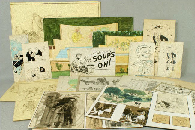 Richard Baldwin, American, PA, b 1920, about 27 va: Richard Baldwin, American, PA, b 1920, about 27 various shetches, studies, cartoons, political satire, and more, unframed, Baldwin is an illustration and commercial artist and was the first art direct