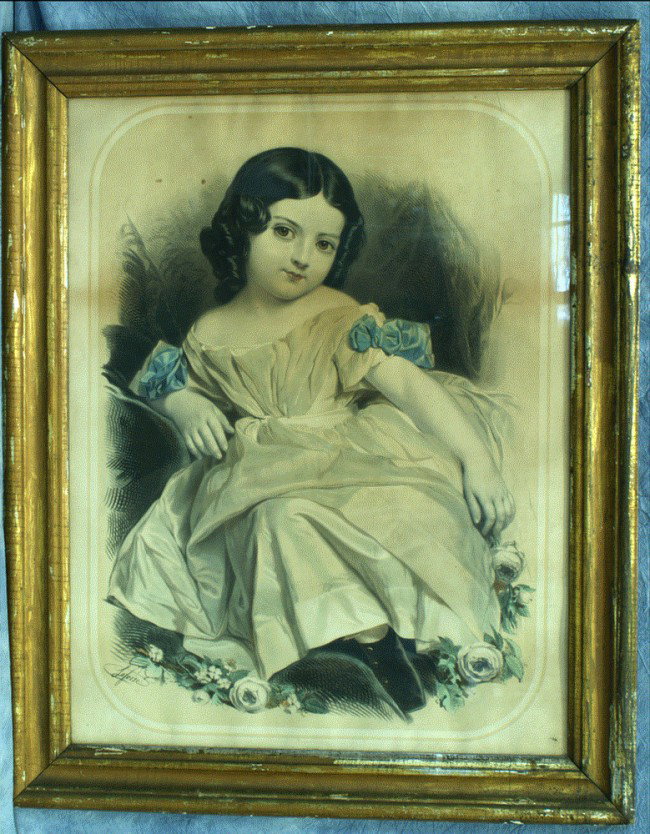 Jean-Baptiste Lafosse, French, 1814-1879, b&w lith: Jean-Baptiste Lafosse, French, 1814-1879, b&w lithograph, Young Girl, 30" x 23", browning, some stains