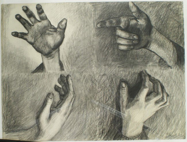 Edmund Quincy, American, 1903-1997, Charcoal Sketc: Edmund Quincy, American, 1903-1997, Charcoal Sketch of Hands, 19" x 25"