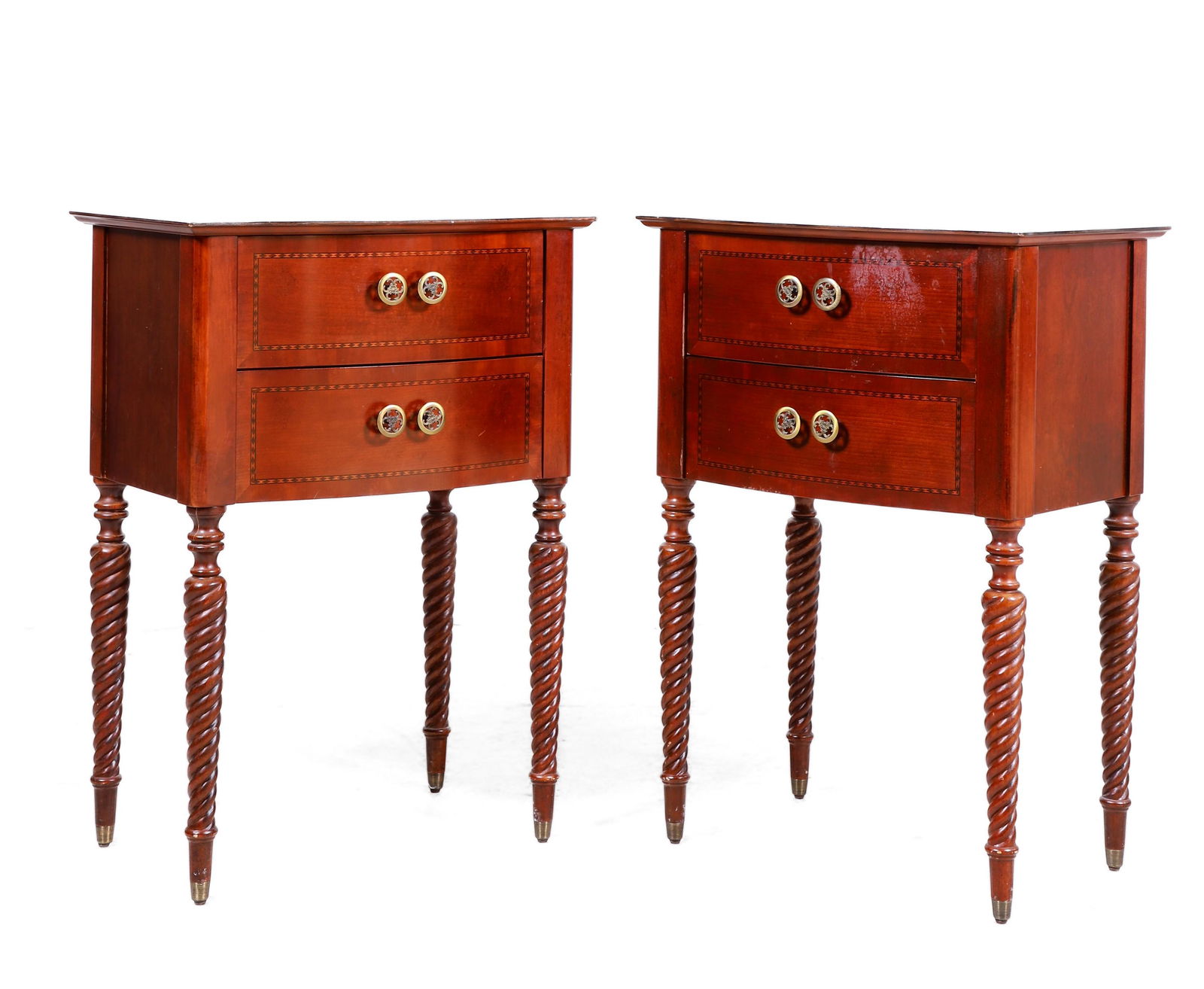Pair inlaid 2-drawer side tables (1 of 3)