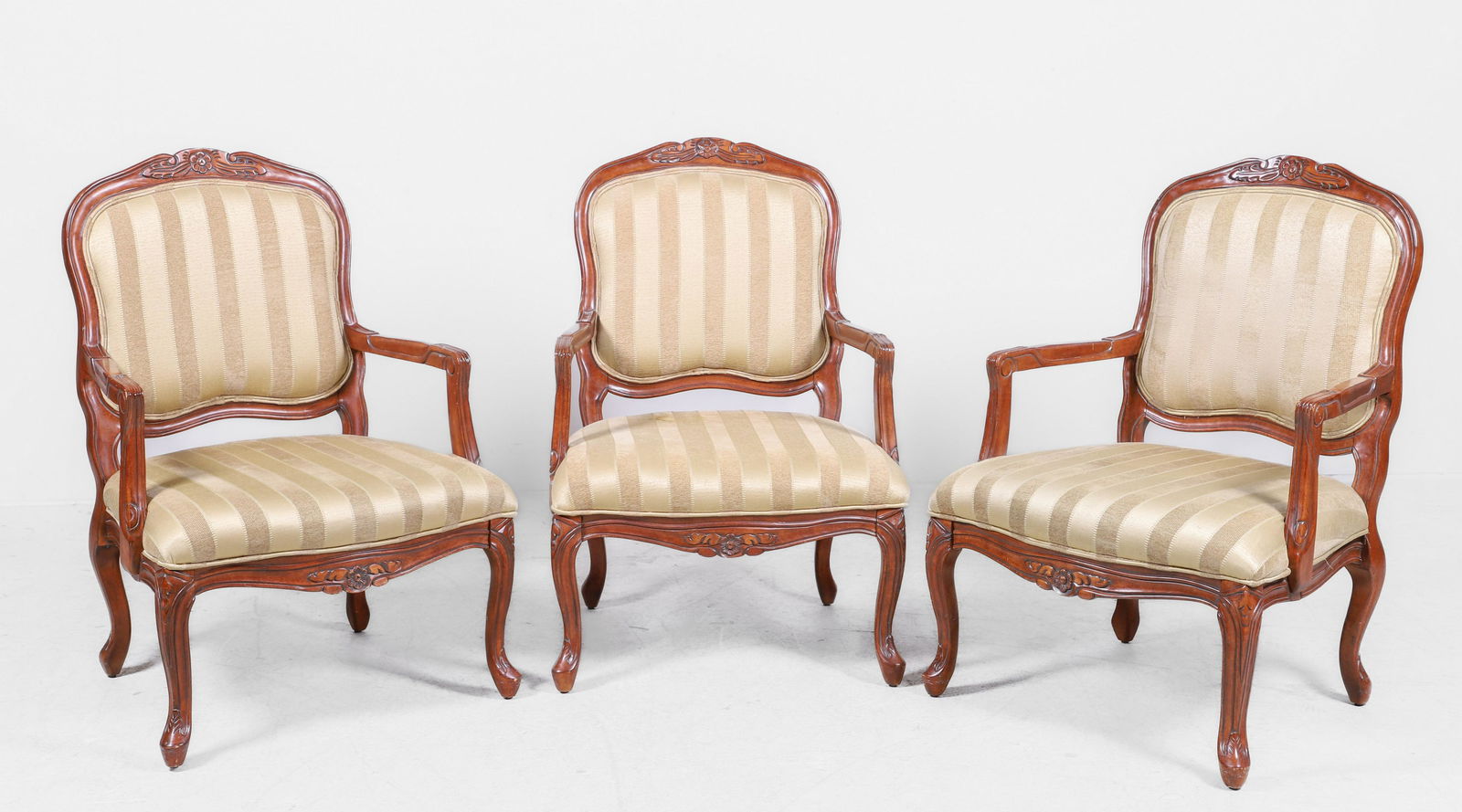 (3) Louis XV style carved walnut open armchairs (1 of 3)