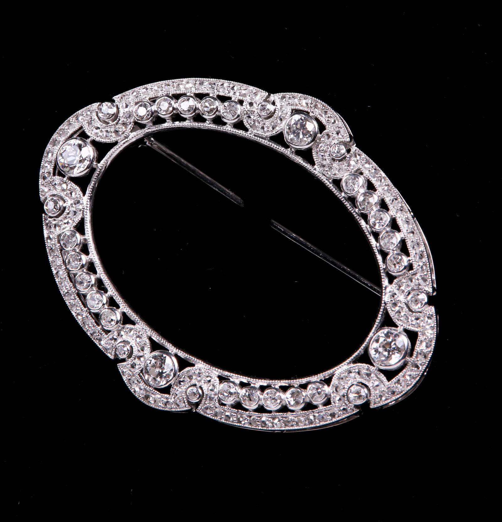Deco Style Platinum and Diamond Oval Brooch (1 of 4)