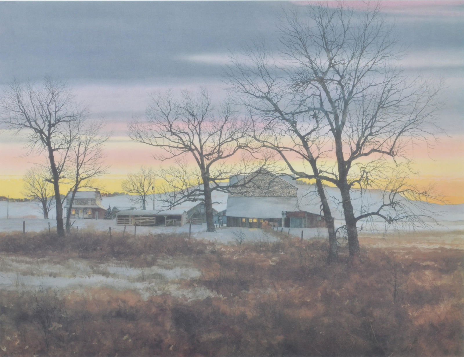 Peter Sculthorpe Signed Lithograph "Sojourn": Peter Sculthorpe (American, b 1948) signed lithograph "Sojourn", lithograph on paper, pencil signed "P. Sculthorpe", edition 157/550, 16-3/4" x 22" image, framed 27-1/2" x 32", very good condition