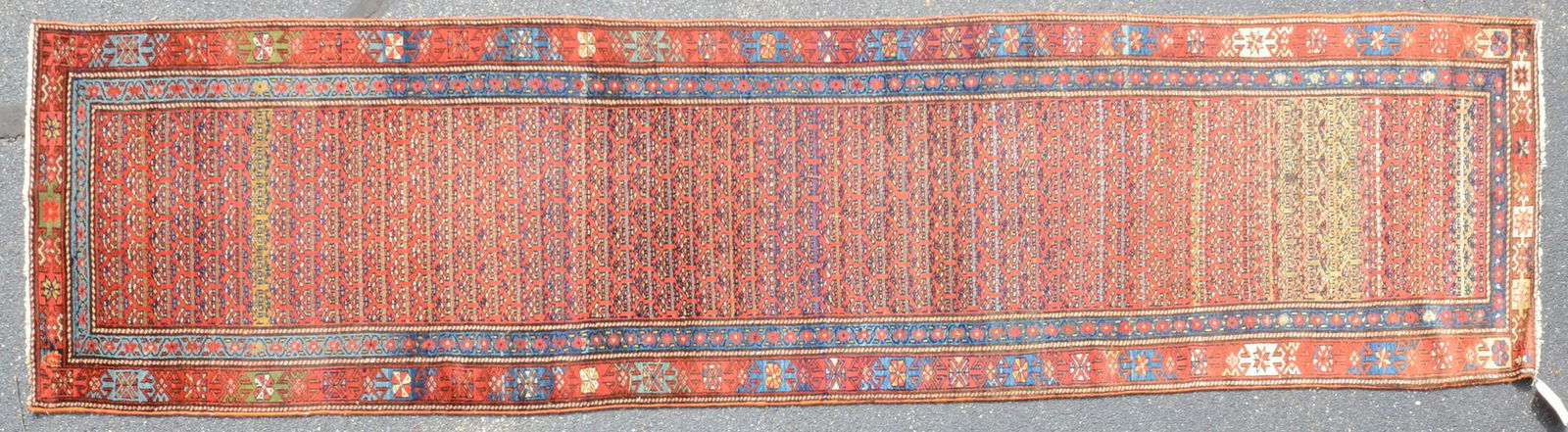 3'1" X 13'2" Semi-Antique Persian Kargeh Rug: 3'1" X 13'2" Semi-Antique Persian Kargeh Rug, circa 1920, wear, fading, please see photos for any specific condition concerns.