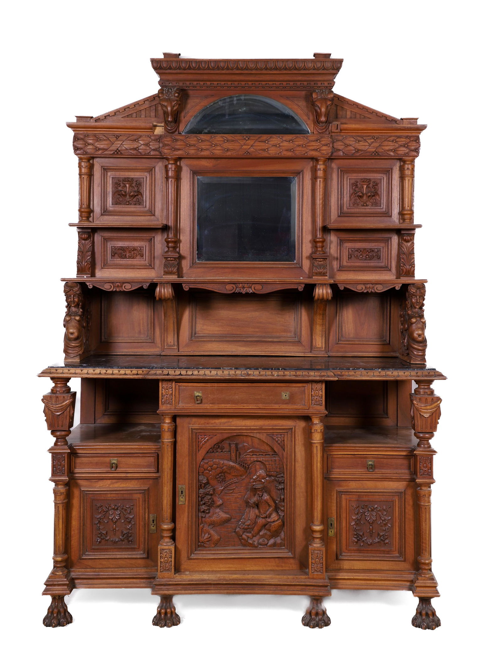 2-pc Continental carved walnut sideboard (1 of 9)