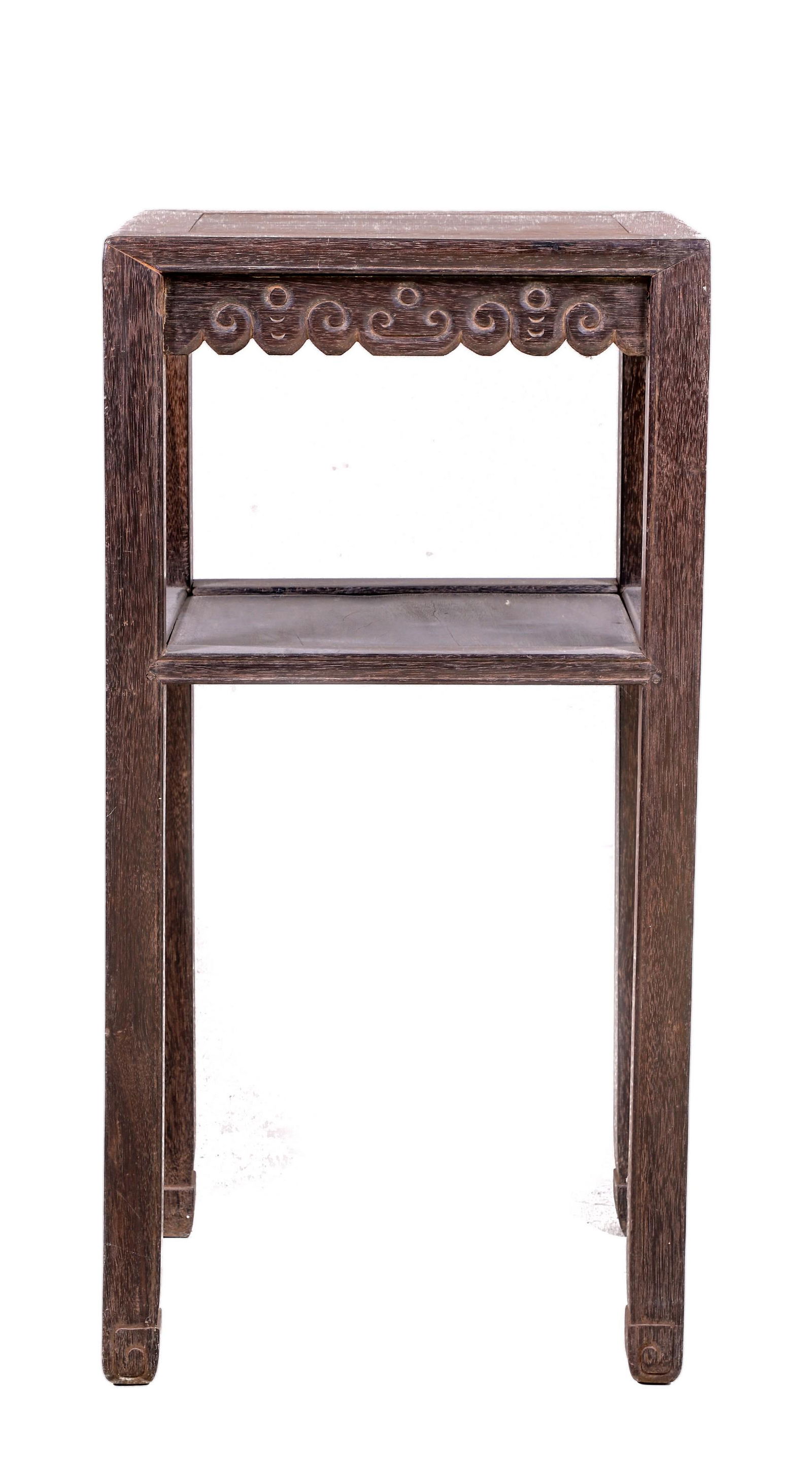 Chinese carved elmwood 2-tier stand (1 of 3)