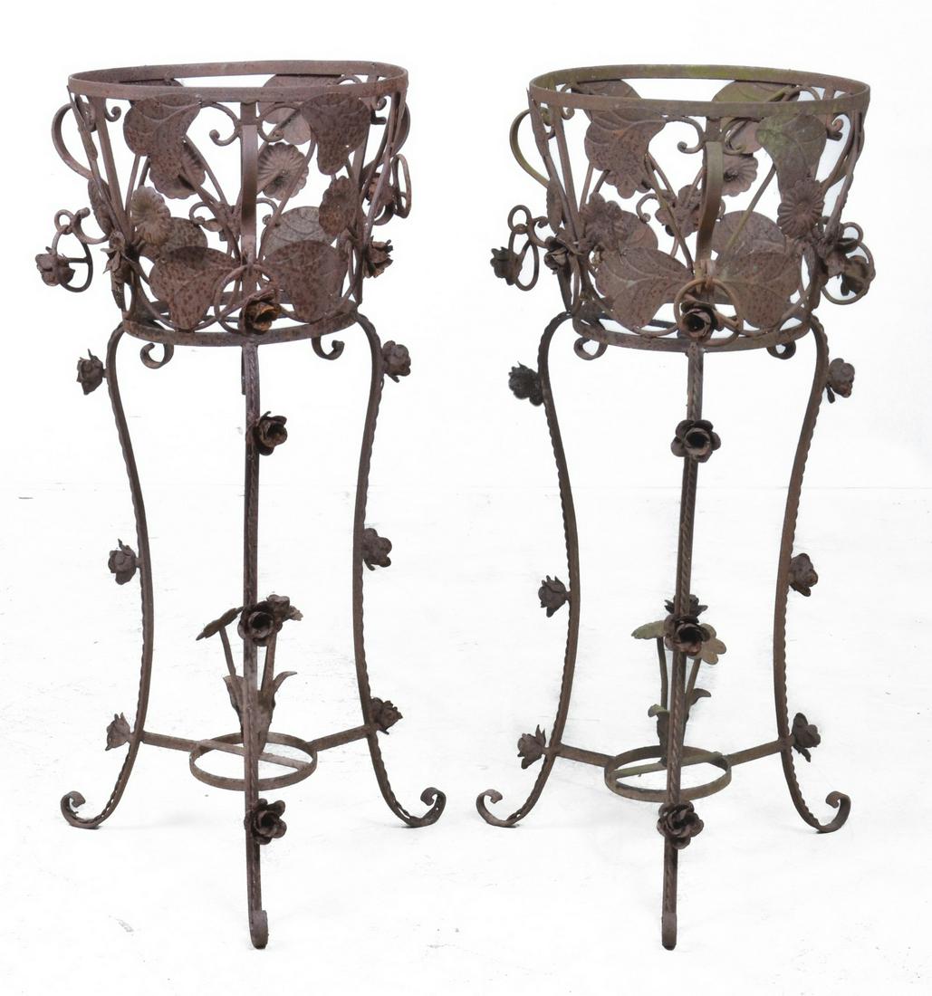 Pair pierced iron vine and rose decorated planters (1 of 5)