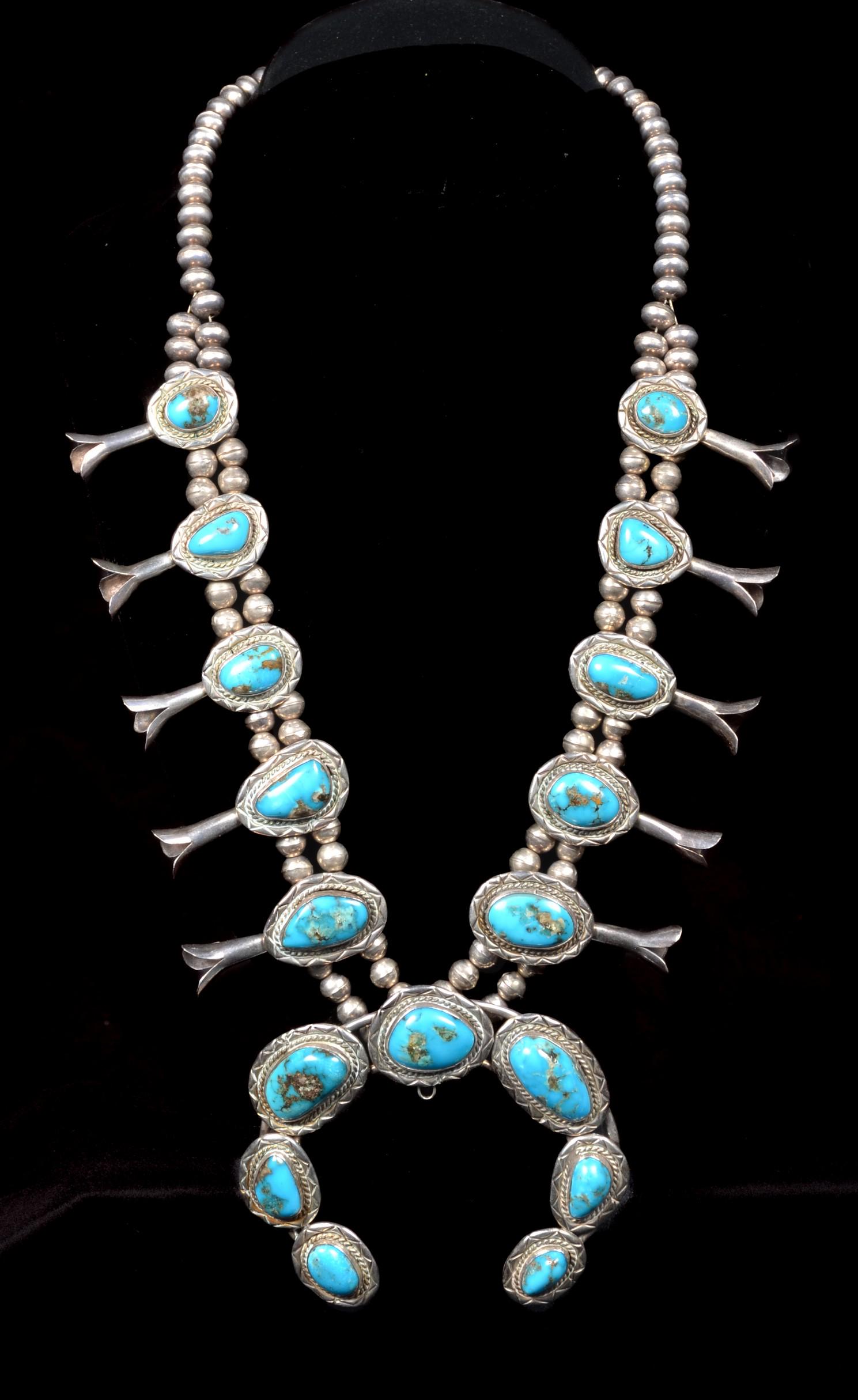 Sterling and Turquoise Navajo Squash Blossom (1 of 4)