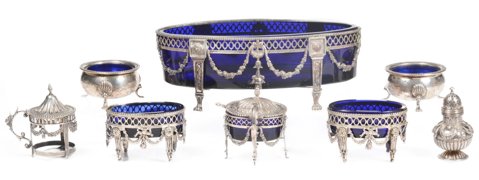 (8) Silver and Sterling Cobalt Lined Table Items (1 of 6)