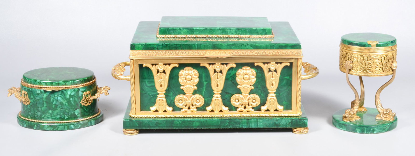 (3) Lacquered Malachite Intarsia Garnitures (1 of 3)
