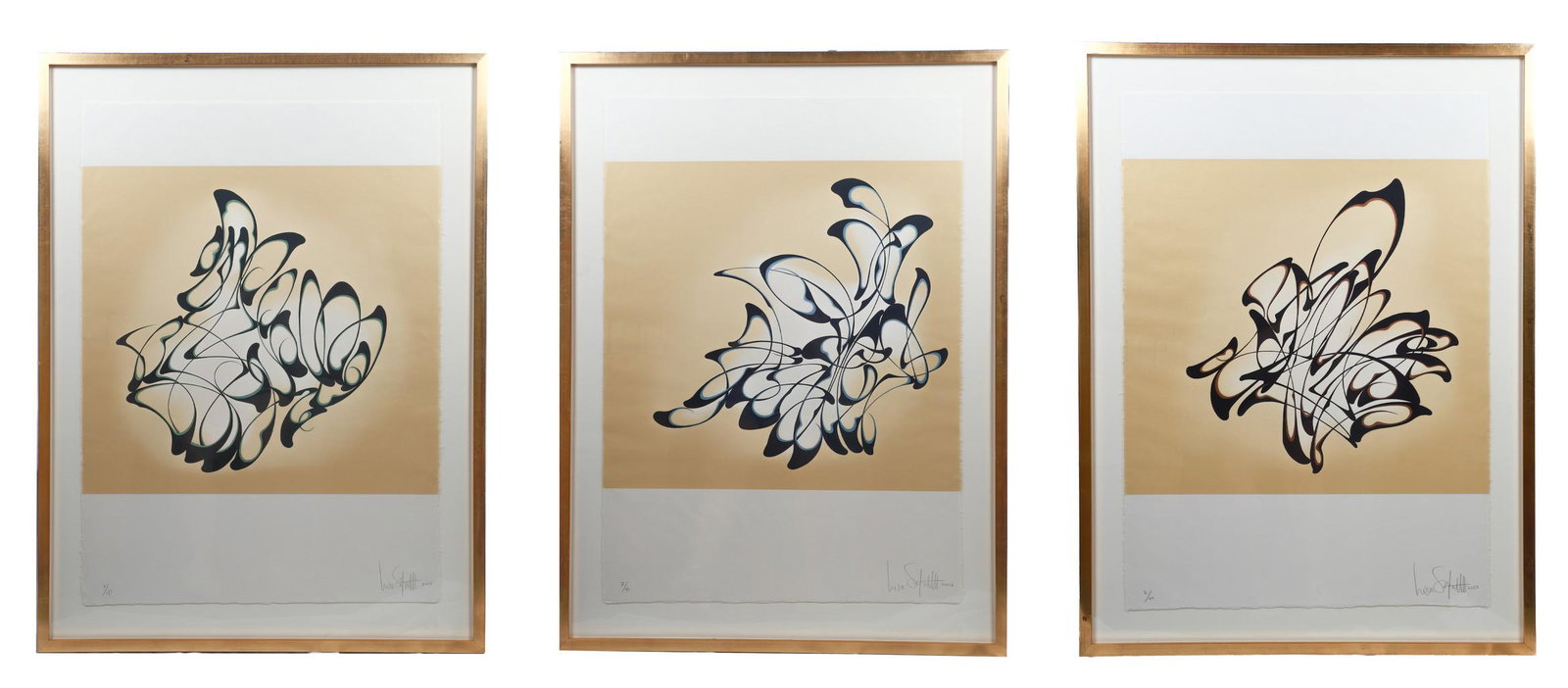 Lisa Stefanelli Triptych "Trifecta": Lisa Stefanelli (American, b 1967) silkscreen triptych "Trifecta", silkscreen on paper, pencil signed "Linda Stefanelli 2003", 37" x 26", framed 44" x 39", excellent condition