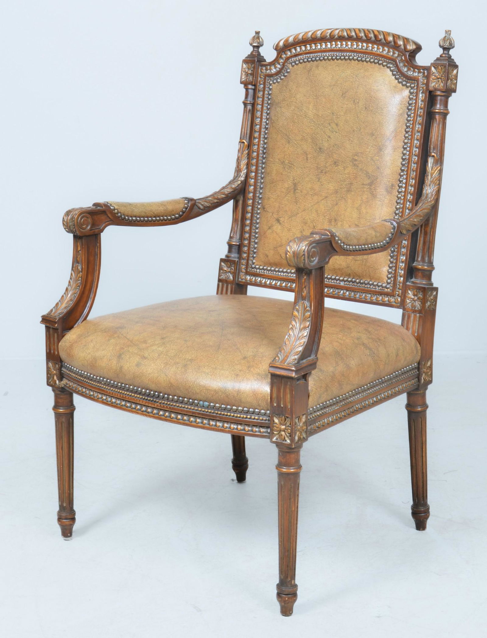 Louis XVI style carved walnut open armchair (1 of 5)