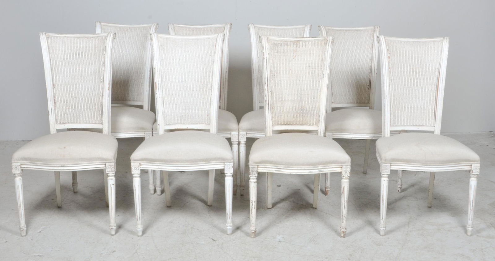 (8) Italian Louis XVI style wicker and cream painted dining chairs (1 of 6)