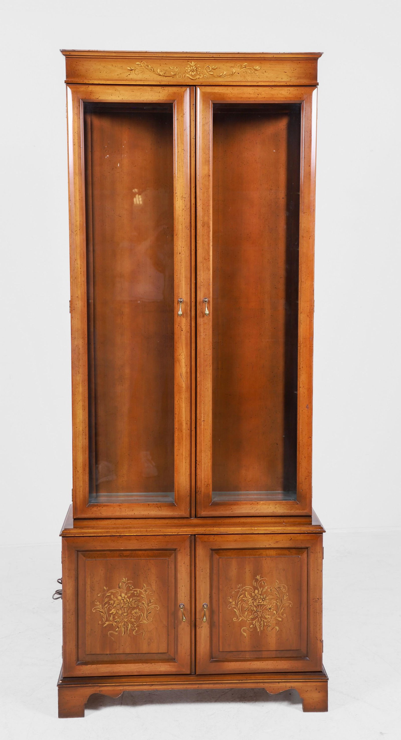 Walnut finished paint decorated display cabinet (1 of 4)