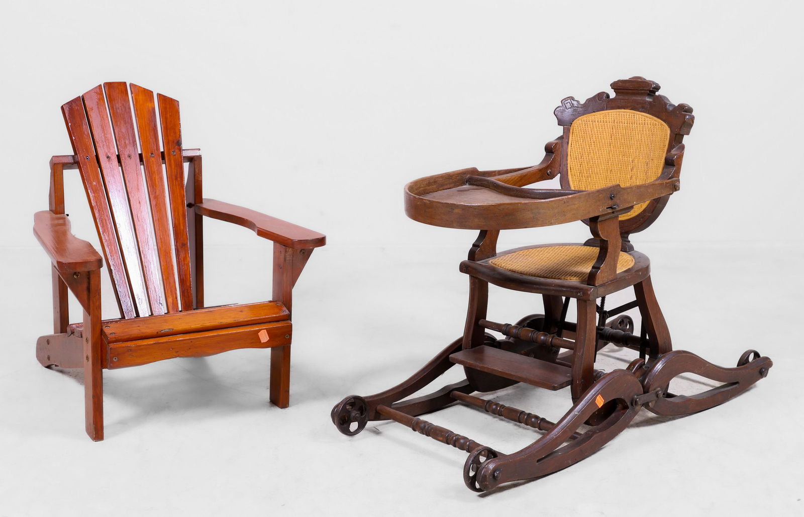 Walnut Victorian convertible stroller/high chair/rocker, child's adirondack chair (1 of 1)