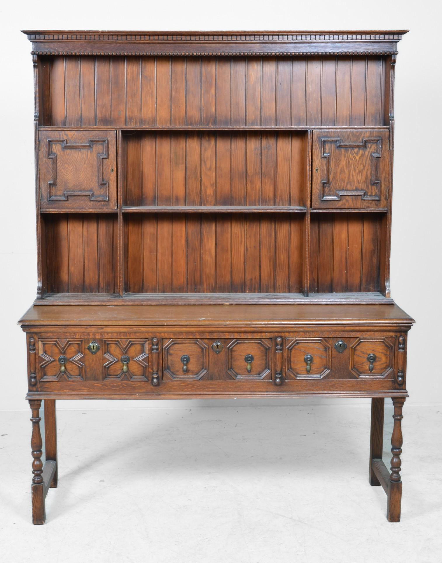 Oak Jacobean Style 2 Part Welsh Cupboard, 19th c (1 of 7)