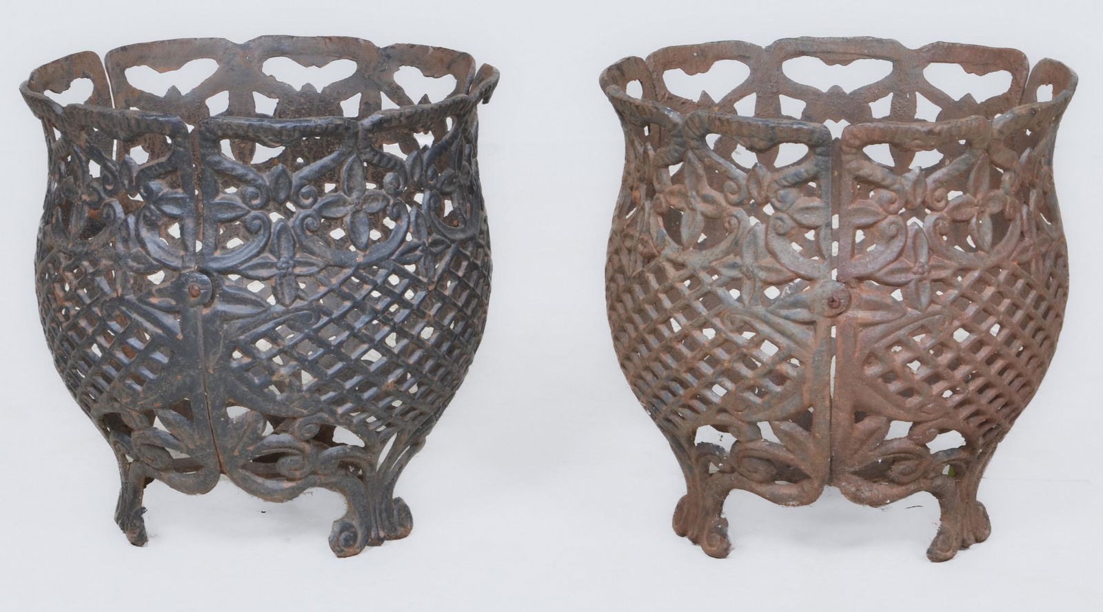 Pair pierced metal planters (1 of 1)