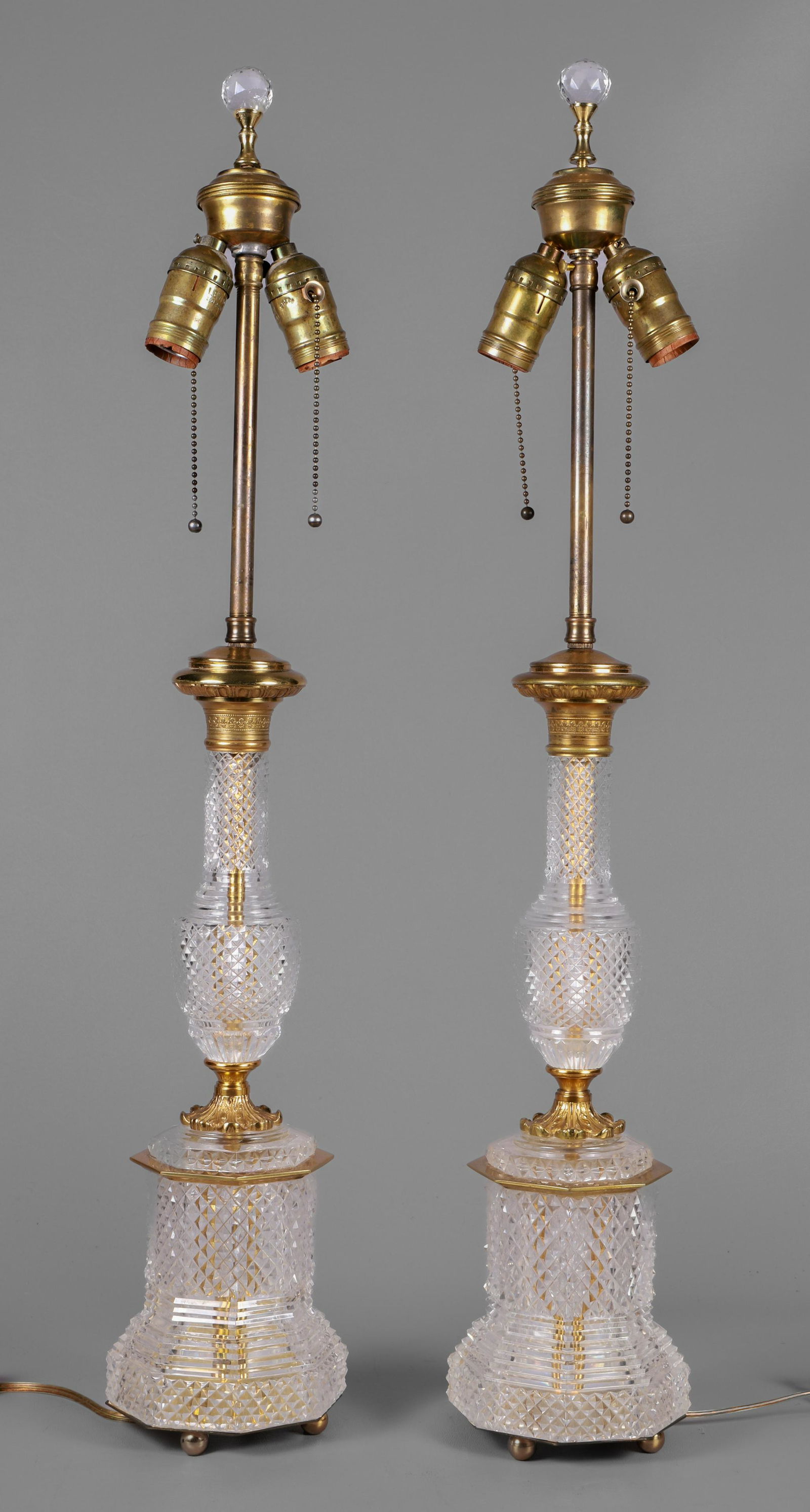 Pair of Cut Crystal & Brass Table Lamps (1 of 3)