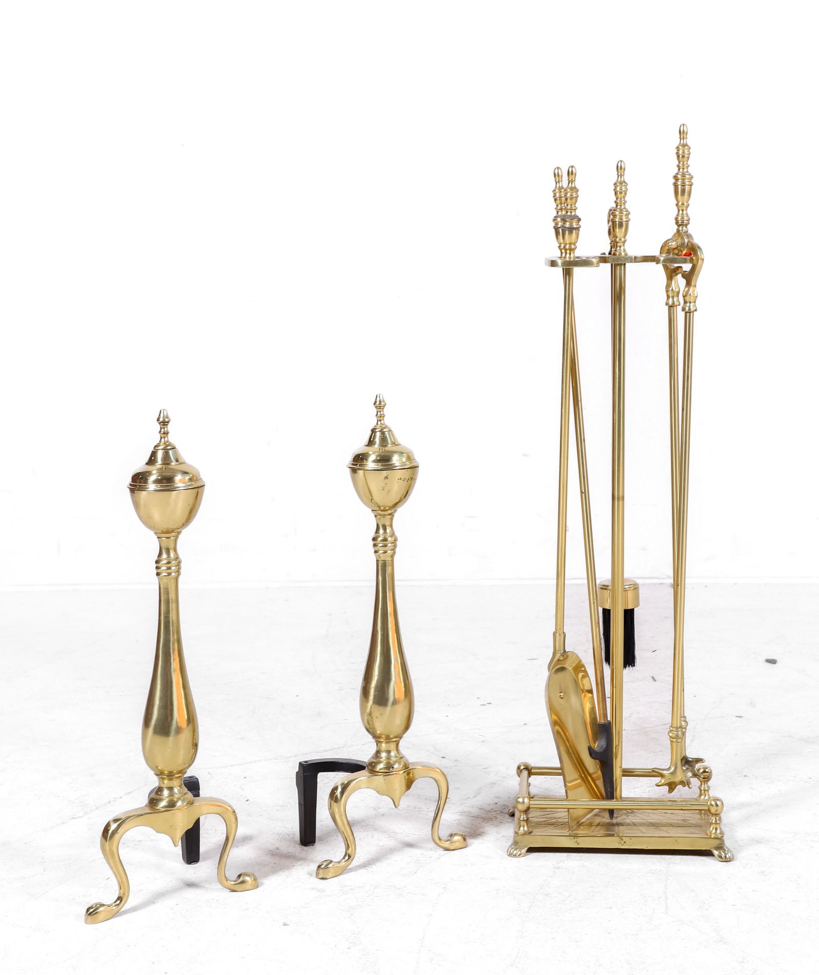 (3) pc brass fireplace set and andirons (1 of 3)