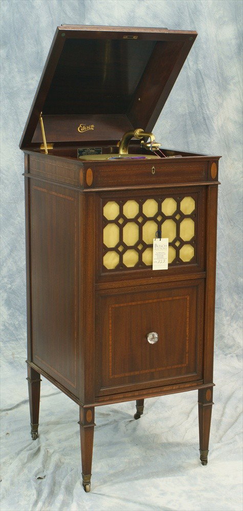 Edison Model A275 floor model disc record player, : Edison Model A275 floor model disc record player, inlaid mahogany case, museum quality, with original crank