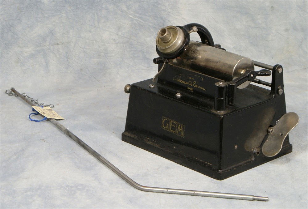 Model A Gem cylinder record player, SN G45683, wit: Model A Gem cylinder record player, SN G45683, with original crane, no horn, original crank