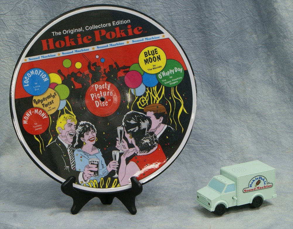 Hokie Pokie Sound Machine "Party Picture Disc", wi: Hokie Pokie Sound Machine "Party Picture Disc", with truck mounted stylus, amplifier, and small speaker, c 1980, on/off lever broken, but present, otherwise working