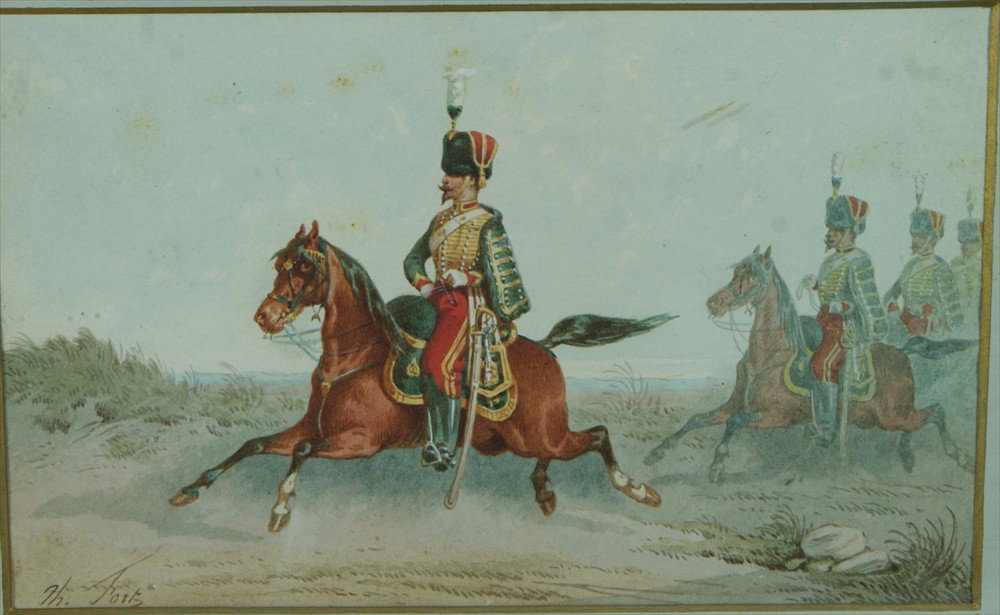Theodore Fort, French, 1810-1896, watercolor, Cava: Theodore Fort, French, 1810-1896, watercolor, Cavaliers on Horseback, 5 3/4" x 9 3/4", framed