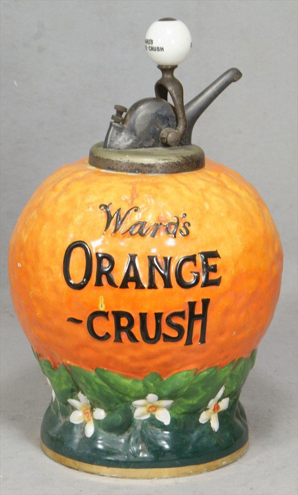Ward's Orange Crush syrup dispenser, impressed on: Ward's Orange Crush syrup dispenser, impressed on bottom "3-24-1919" and "T703P", 14 3/4" tall, wear to pump mechanism, no other damage noted