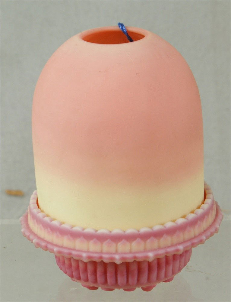 Thomas Webb Queen's Burmese fairy lamp, the base: Thomas Webb Queen's Burmese fairy lamp, the base with pie crust edge and ribbed bottom, no clear insert. The shade is stamped "Clark Fairy Lamp, Queen's Burmese Ware, Patented" and the base is embosse