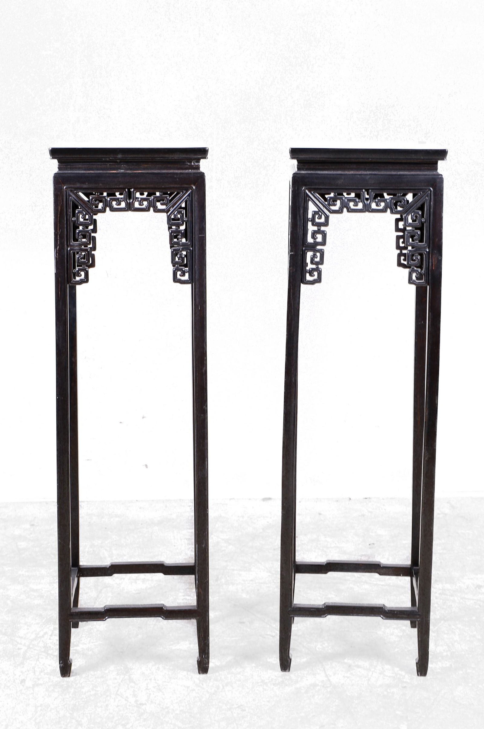 Pair Chinese ebonized carved plant stands (1 of 6)