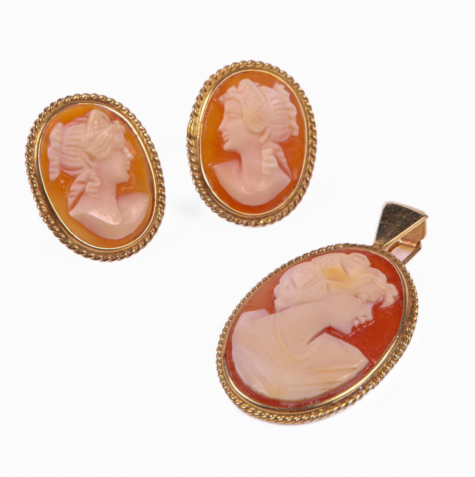 14K Cameo Pendant and Earrings (1 of 3)