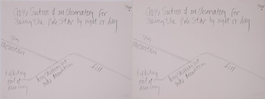 Robert Morris "Cross Section of an Observatory": Robert Morris (American, 1931-2018) "Cross Section of an Observatory", (2) original signed prints, lithograph on paper, pencil signed 'R. Morris '71", editions 80/150 and 88/150, sheet size 18" x 24",