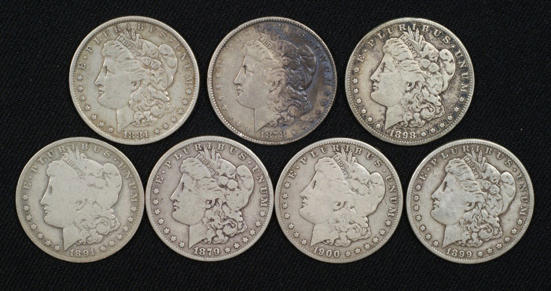 7 Different date & mint Morgan dollars 1878, 1879,: 7 Different date & mint Morgan dollars 1878, 1879, 1881, 1891o,1898s, 1899s & 1900s G to VF