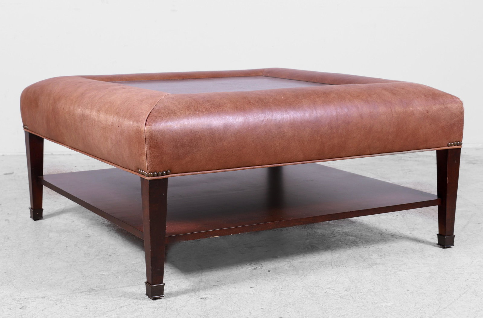 Contemporary leather and mahogany coffee table (1 of 4)