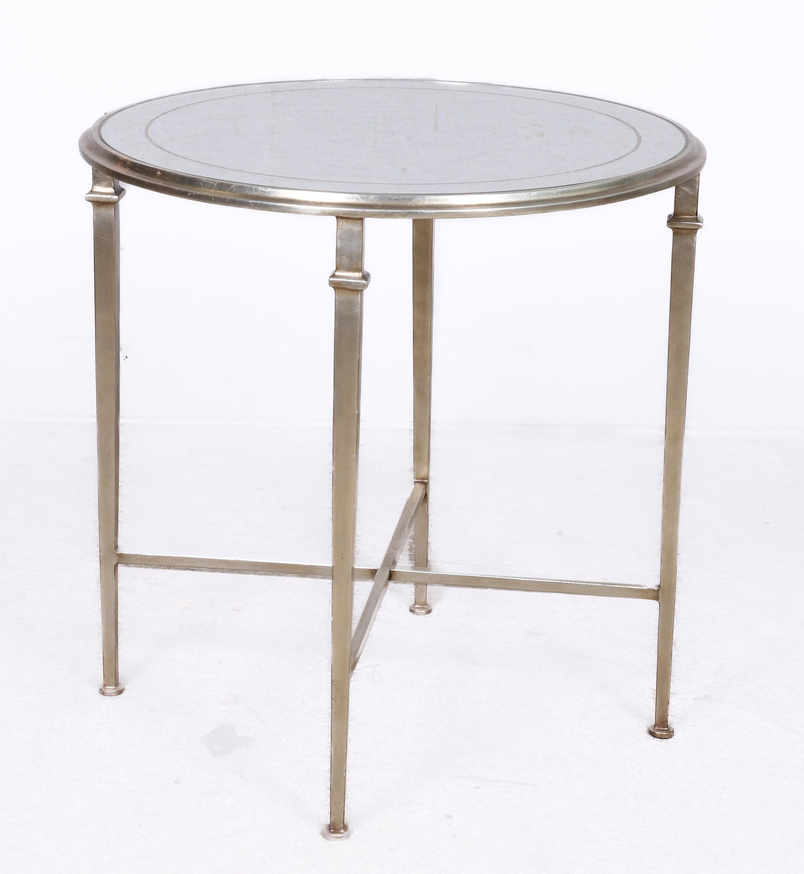 Round Mirror Topped Silvered Metal Lamp Table (1 of 1)