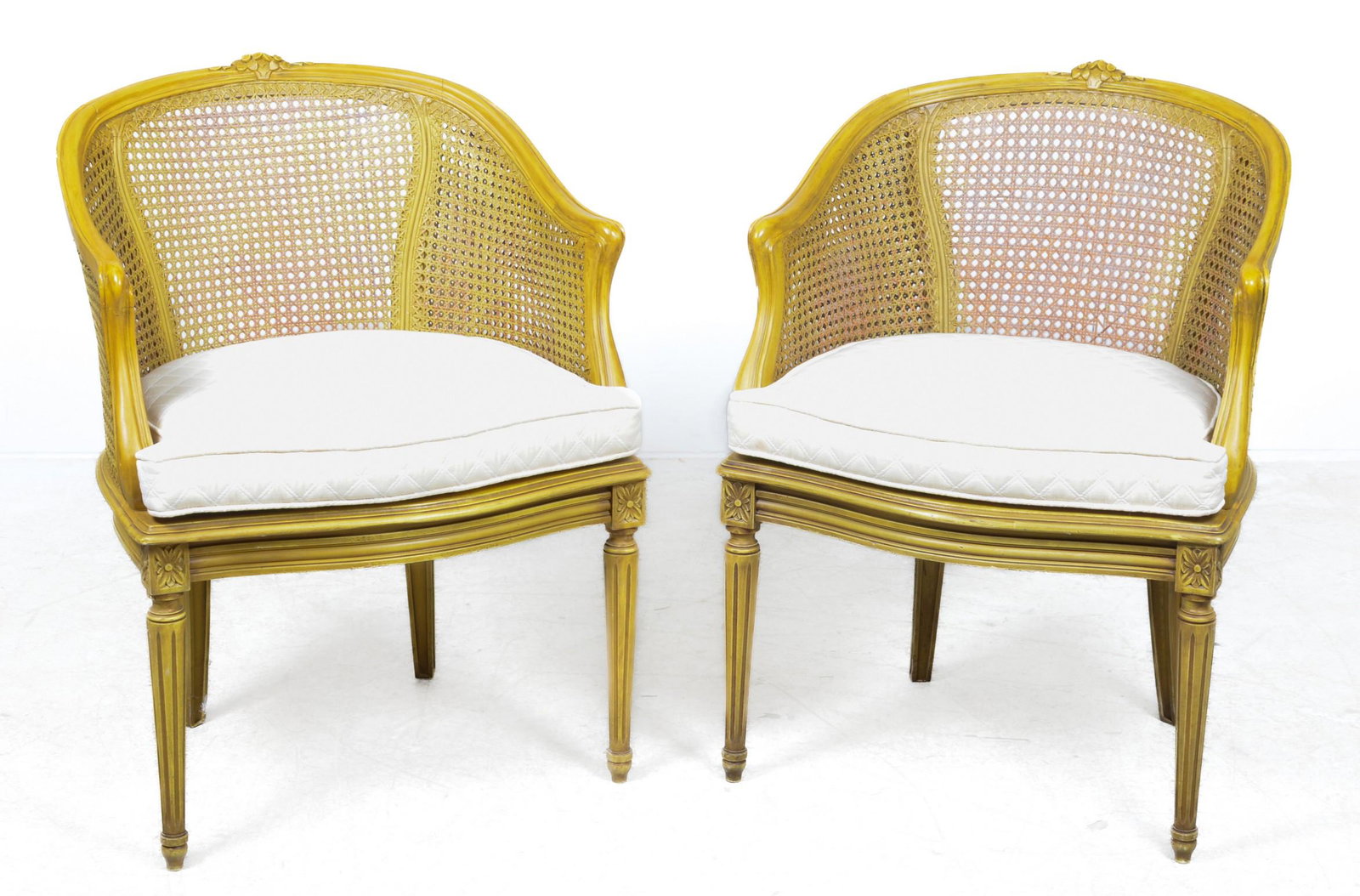 Pair Louis XVI Style Caned Back Bergeres (1 of 2)