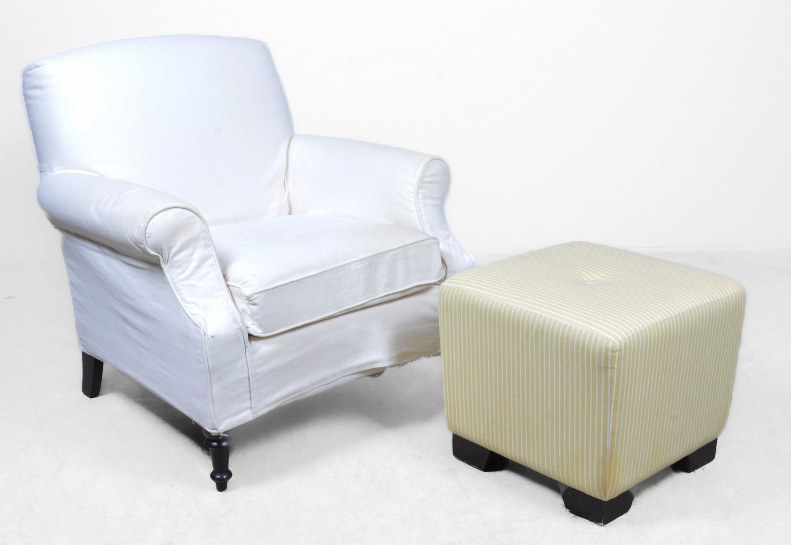 White Upholstered Arm Chair and Footstool (1 of 4)