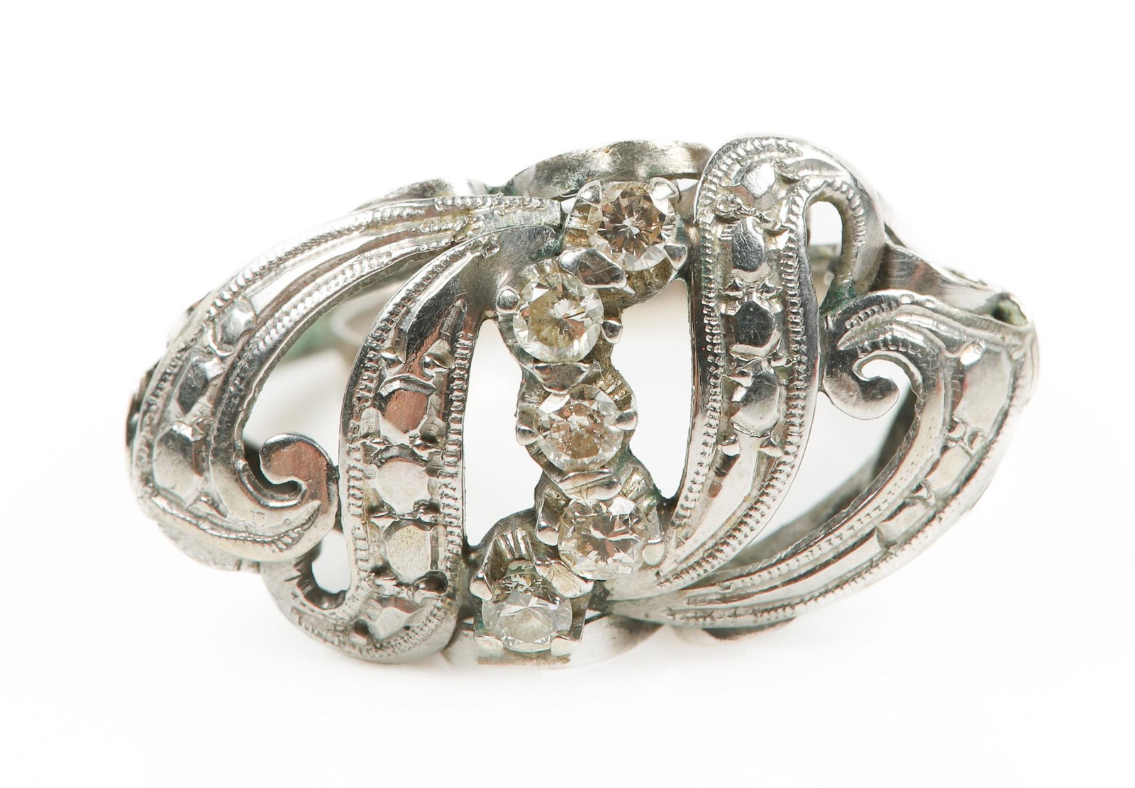 Vintage Ladies Silver Ring with Diamonds (1 of 3)