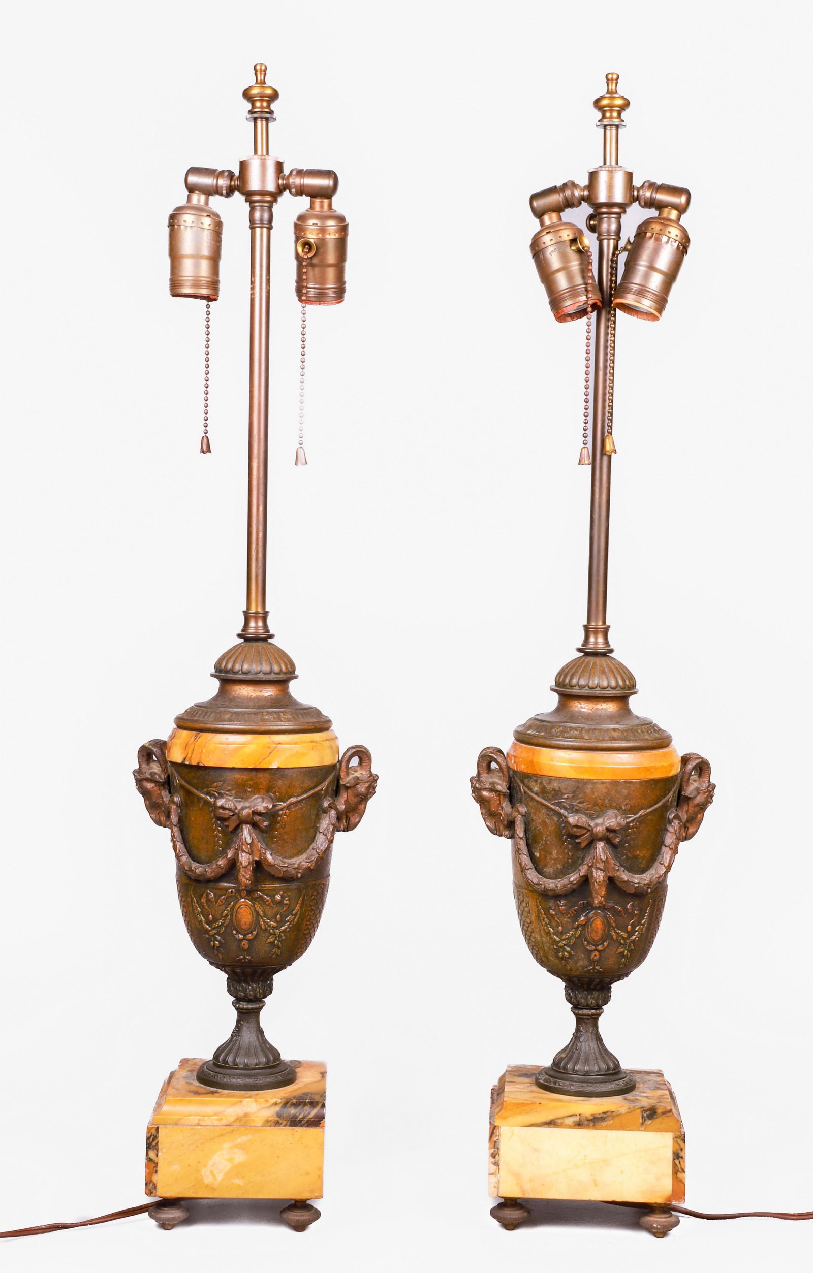 Bronze and Marble Neoclassical Style Lamp Pair (1 of 3)