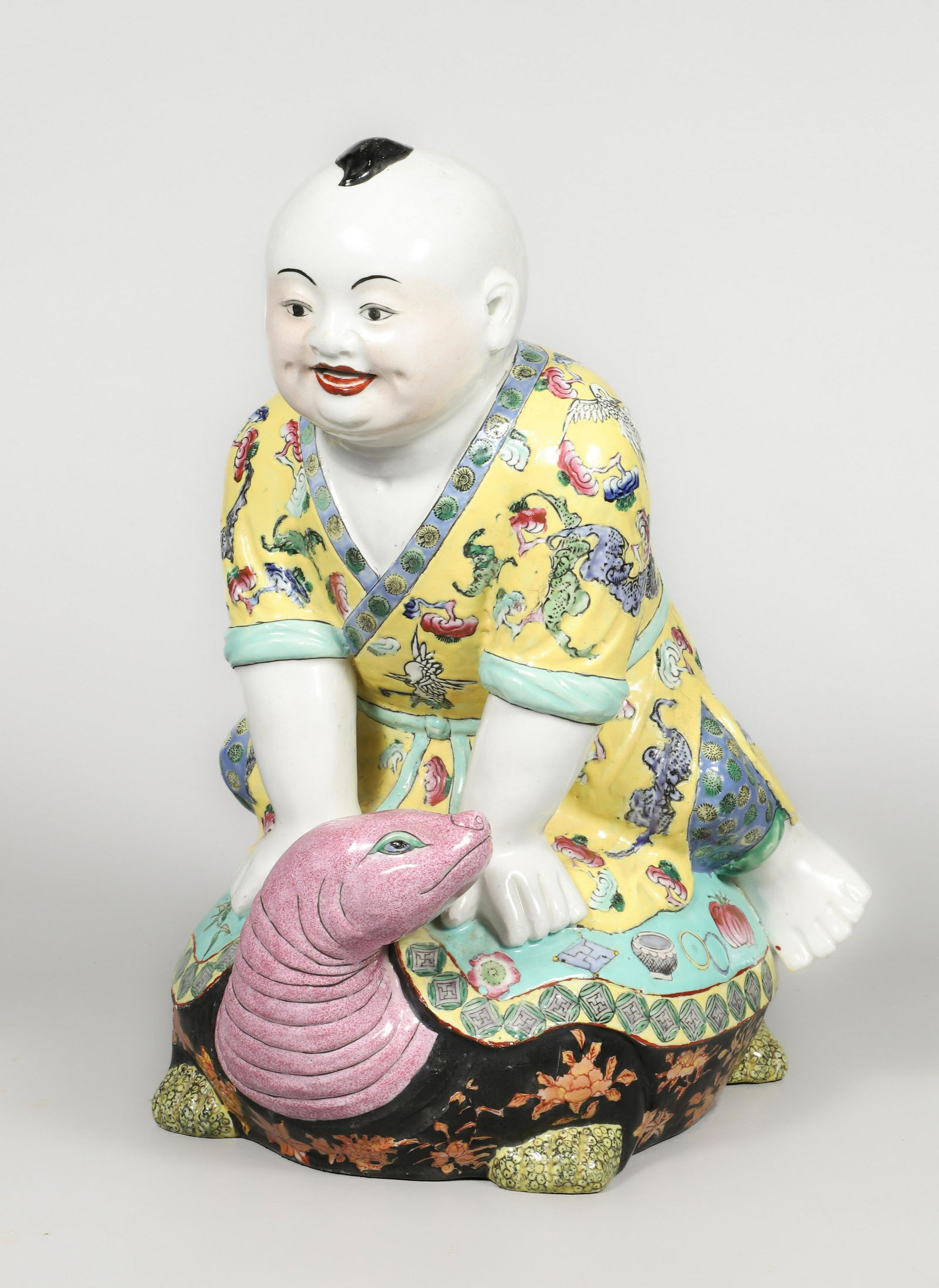 Large Chinese Porcelain Boy on Turtle Figure (1 of 5)