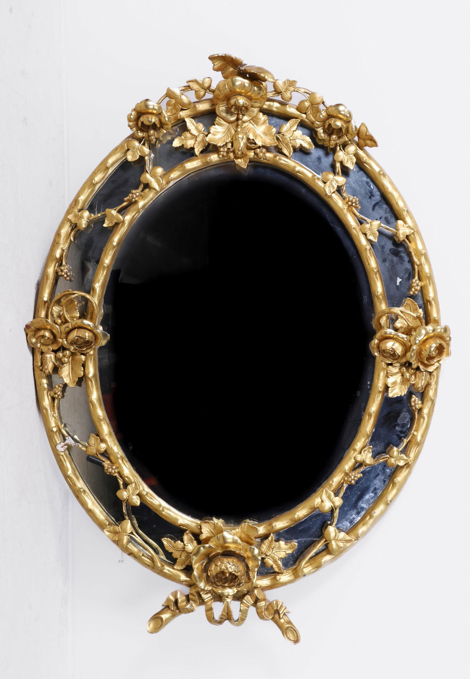 Floral oval gilt hanging wall mirror (1 of 4)