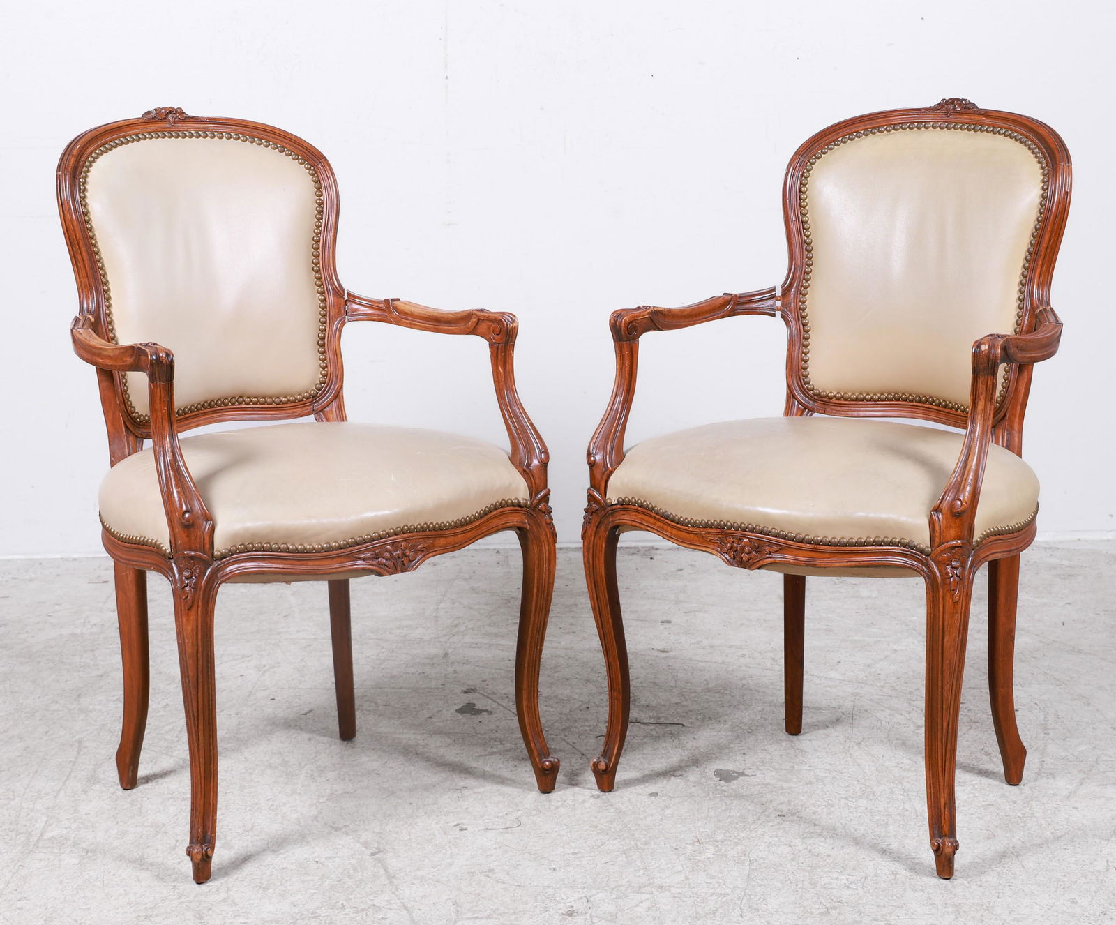Pair Lawnsonia Louis XV style carved walnut open armchairs (1 of 4)