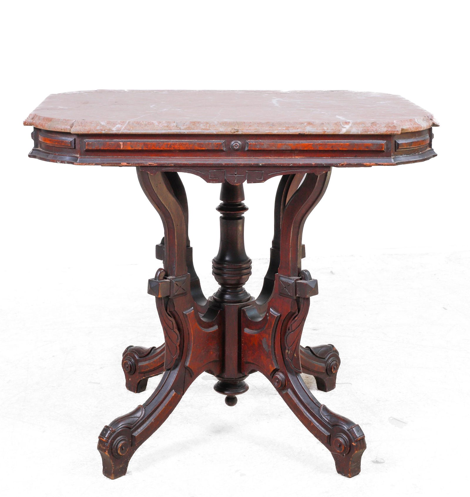 Victorian walnut carved marbletop center table (1 of 3)