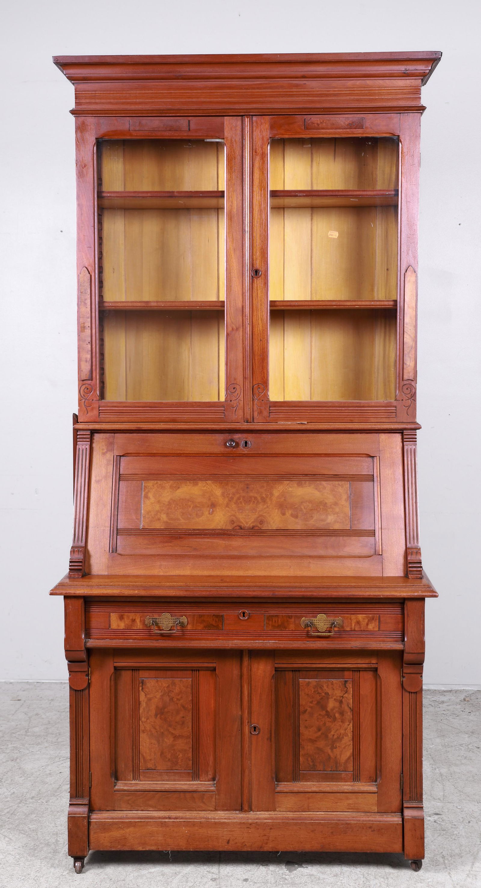 Victorian carved walnut 2-pc secretary desk (1 of 4)
