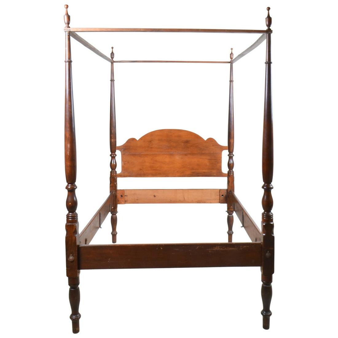 Sheraton style carved 4-poster canopy bed (1 of 5)