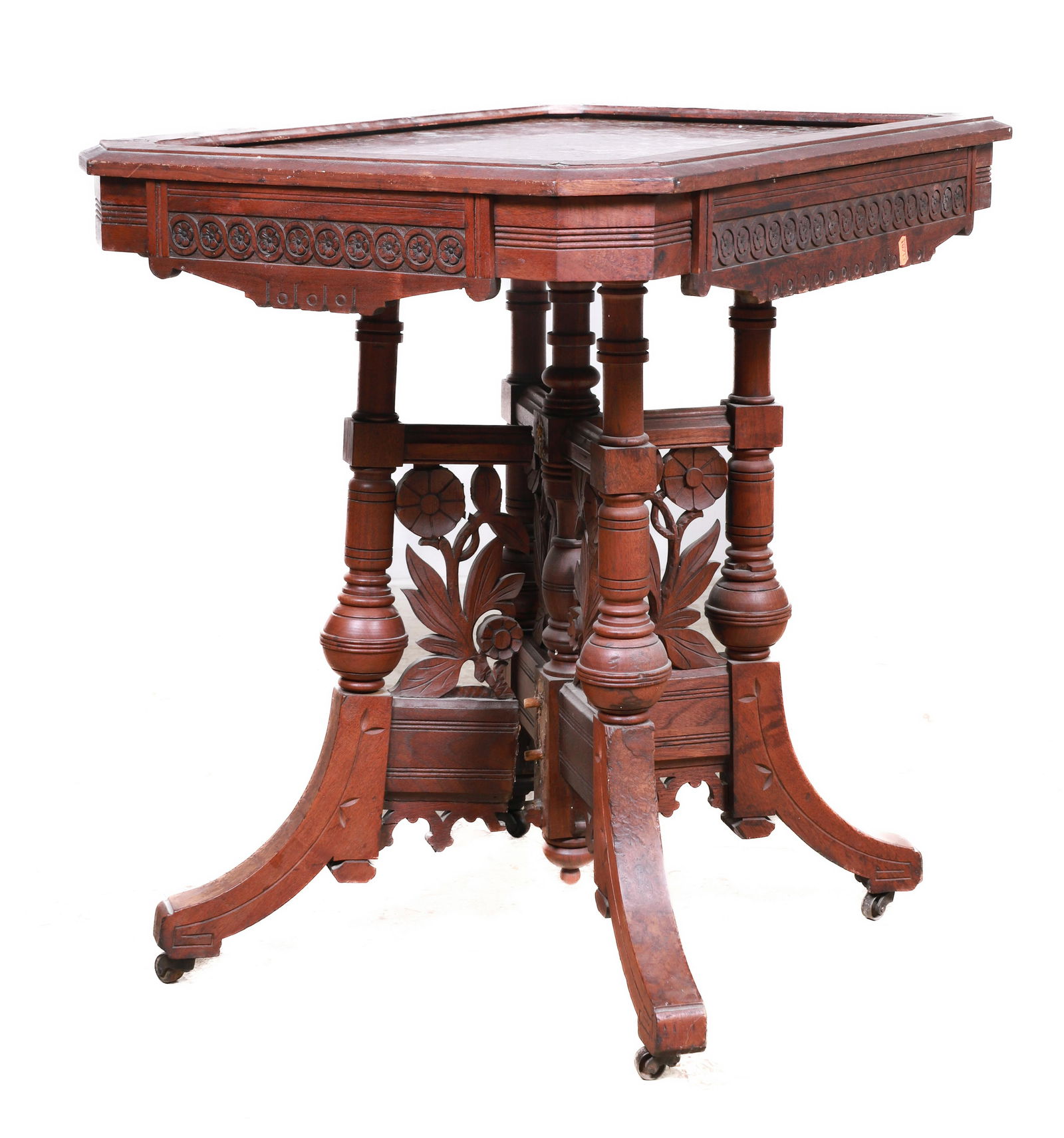 Victorian carved walnut marbletop center table (1 of 4)