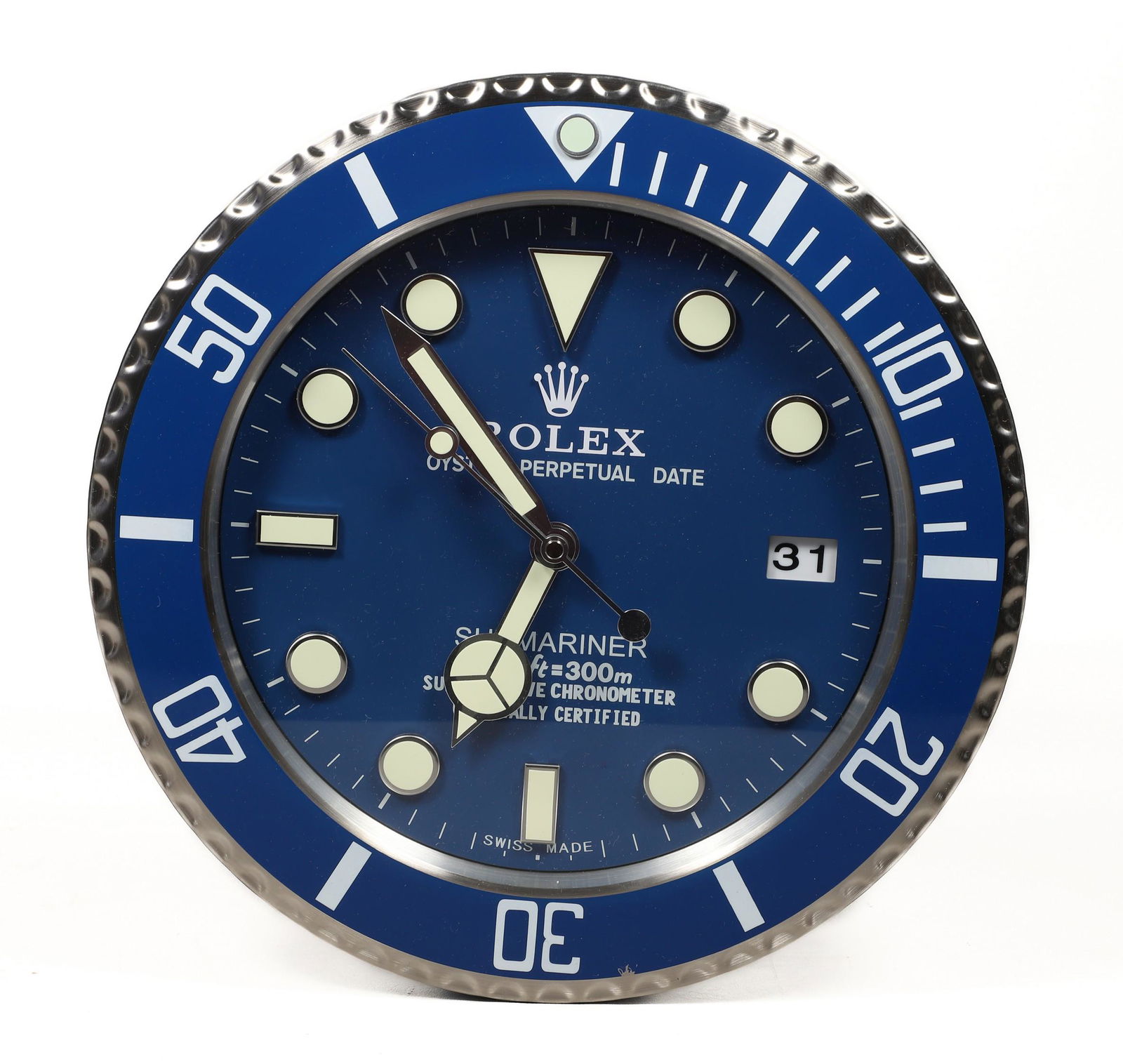 Rolex Watch Showroom Dealer Clock, Submariner: Rolex watch showroom dealer clock, Submariner blue, oyster quartz, 13-1/8" dia
