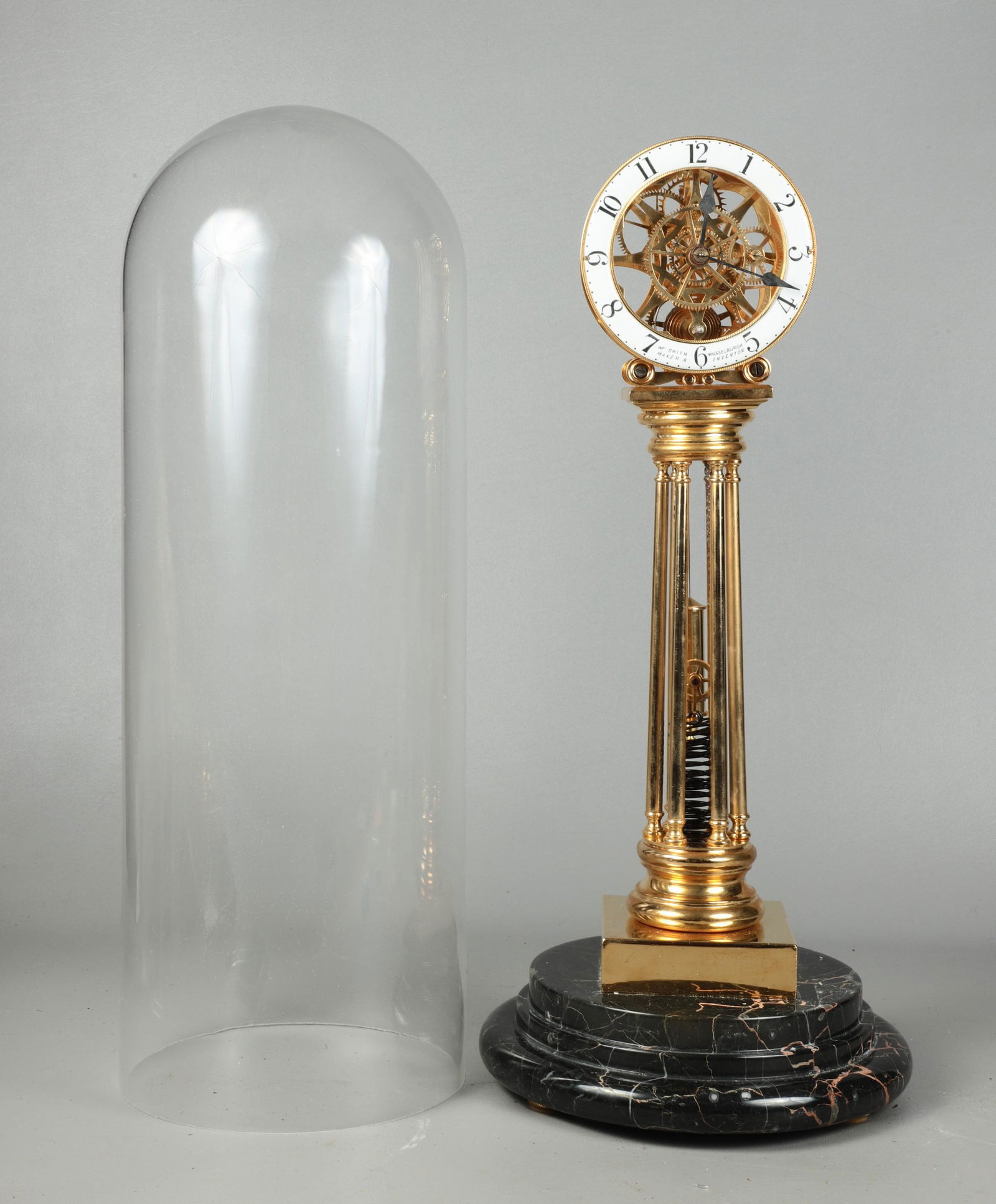 Gold Plated Coil Spring Skeleton Clock with Dome (1 of 5)