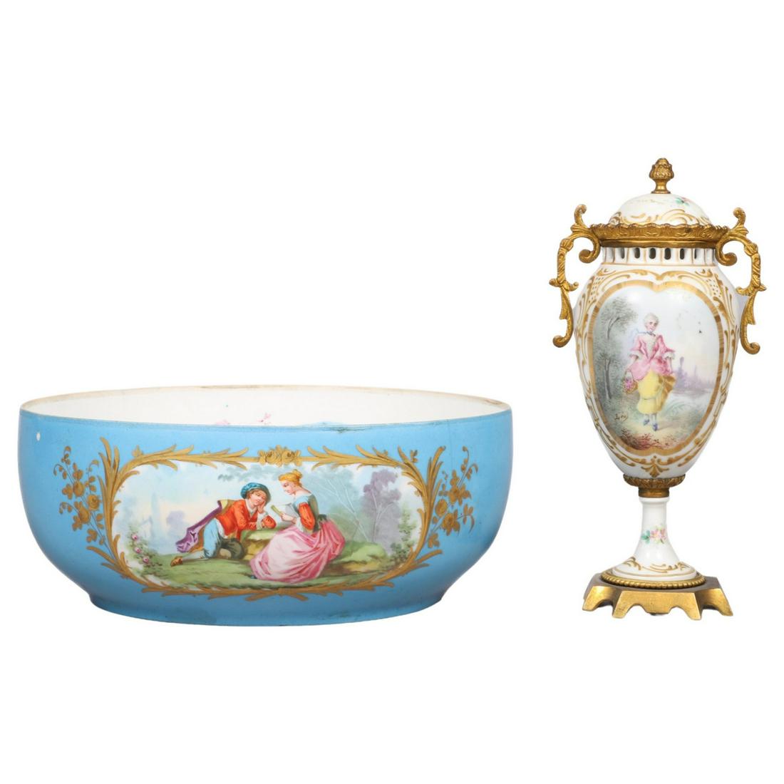 Porcelain Sevres Type Celestial Blue Bowl and Urn (1 of 2)